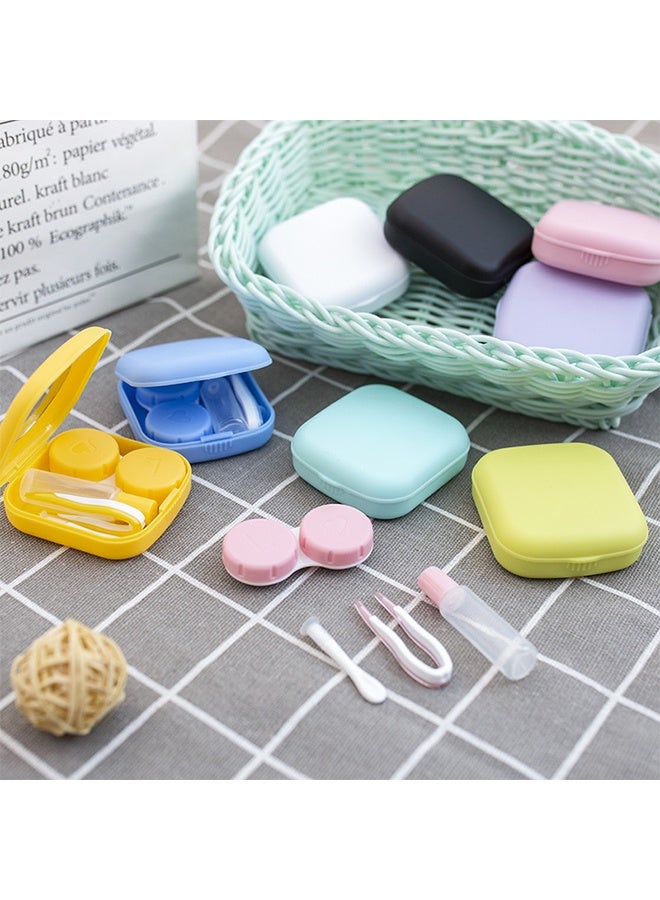 مجموعة مكونة من 4 حافظات عدسات لاصقة ملونة مع مرآة، متينة، مضغوطة، محمولة، مجموعة تخزين للنقع (الألوان عشوائية) - Image 2